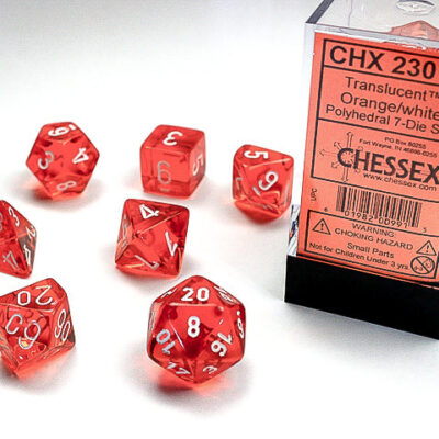 TL Poly Or Wh 7p Translucent Polyhedral Orange/white 7-Die Set