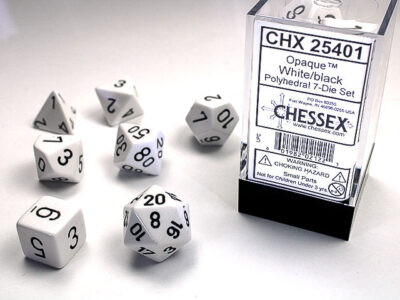 OP Poly Wh Bk 7p Opaque Polyhedral White/black 7-Die Set