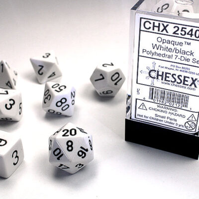 OP Poly Wh Bk 7p Opaque Polyhedral White/black 7-Die Set