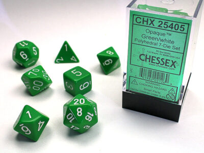 OP Poly Gr Wh 7p Opaque Polyhedral Green/white 7-Die Set