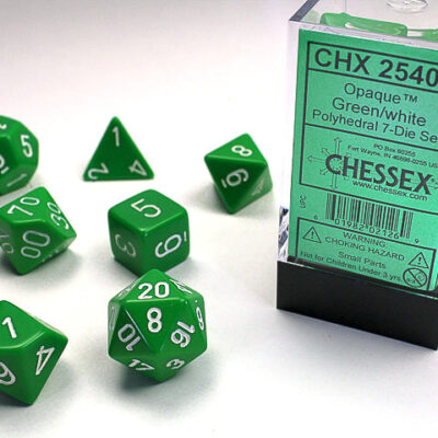 OP Poly Gr Wh 7p Opaque Polyhedral Green/white 7-Die Set