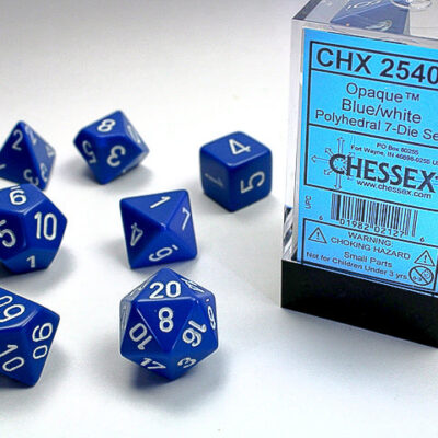 OP Poly Bl Wh 7p Opaque Polyhedral Blue/white 7-Die Set