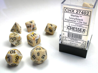 Marble Poly Ivory Bk 7p Marble Polyhedral Ivory/black 7-Die Set