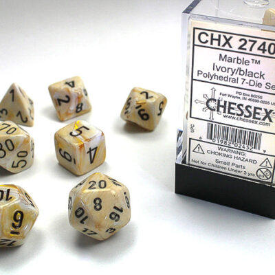 Marble Poly Ivory Bk 7p Marble Polyhedral Ivory/black 7-Die Set