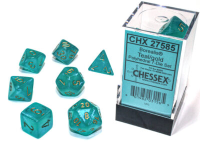 Bor Poly Teal Go Lum 7p Borealis® Polyhedral Teal/gold Luminary™ 7-Die Set