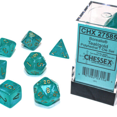 Bor Poly Teal Go Lum 7p Borealis® Polyhedral Teal/gold Luminary™ 7-Die Set