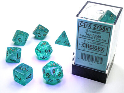 Bor Poly Teal Go Lum 7p Borealis® Polyhedral Teal/gold Luminary™ 7-Die Set - Image 2