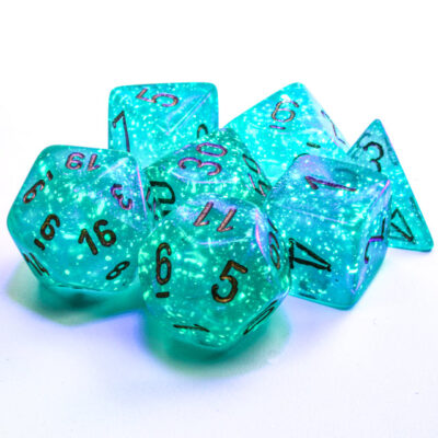 Bor Poly Teal Go Lum 7p Borealis® Polyhedral Teal/gold Luminary™ 7-Die Set - Image 3